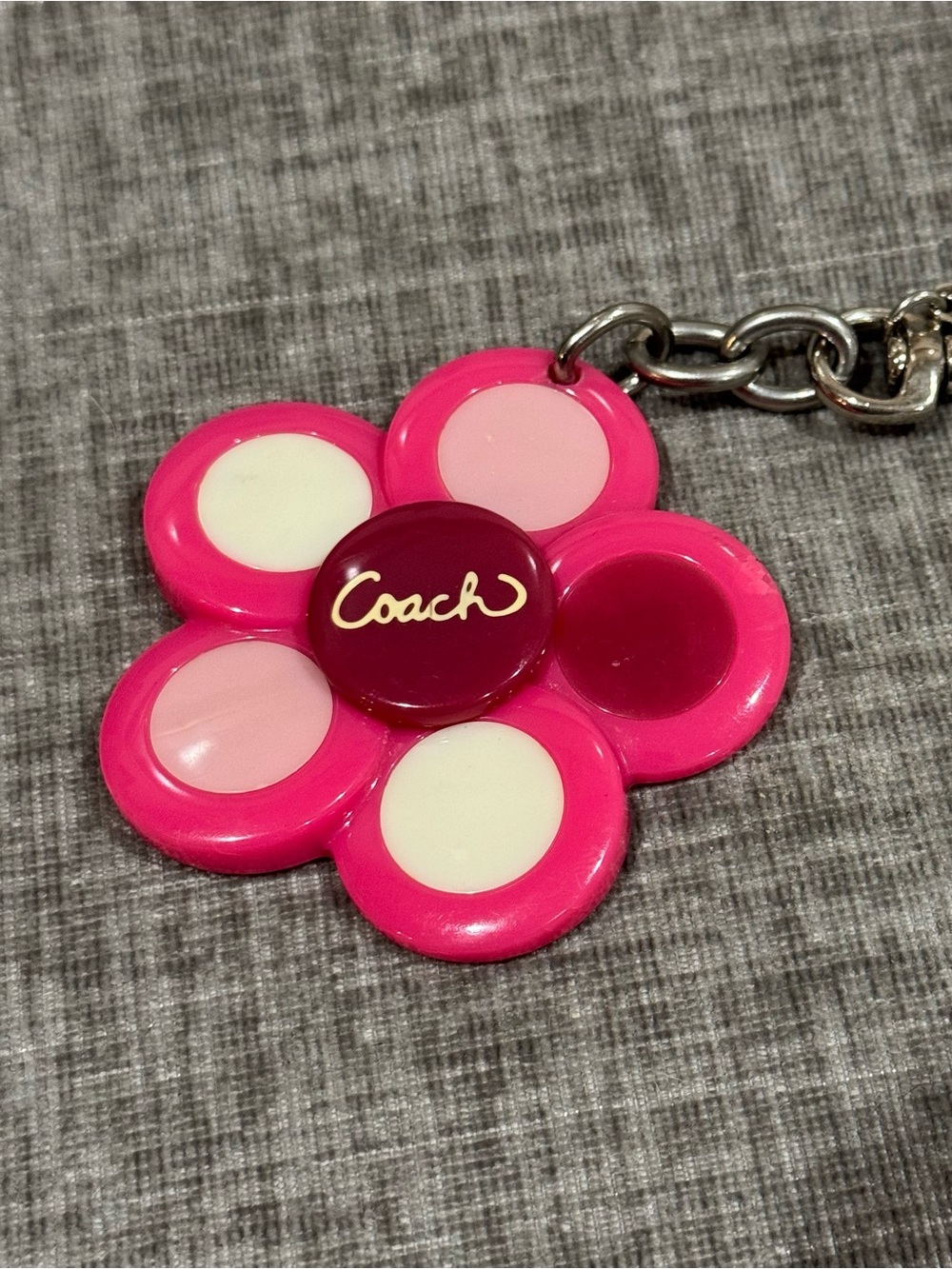Coach Pink Flower Bag Charm Keychain Resin Daisy Charm